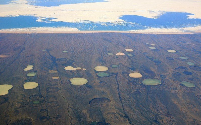 El permafrost es la capa de suelo permanentemente congelado (pero no permanentemente cubierto de hielo o nieve) de las regiones muy frías o periglaciares, como la tundra